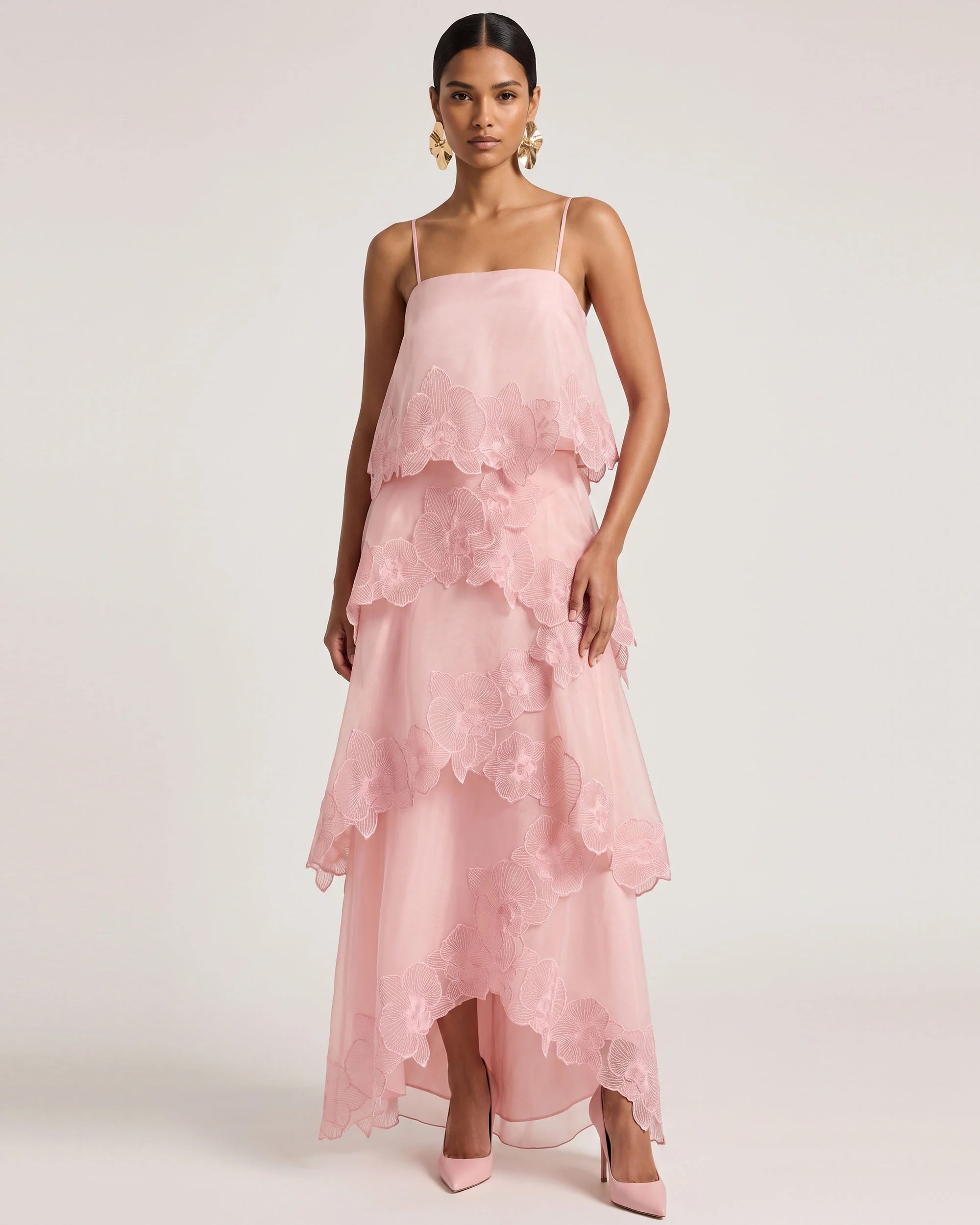 Orchid Embroidered Layered Maxi Dress - Blush Powder