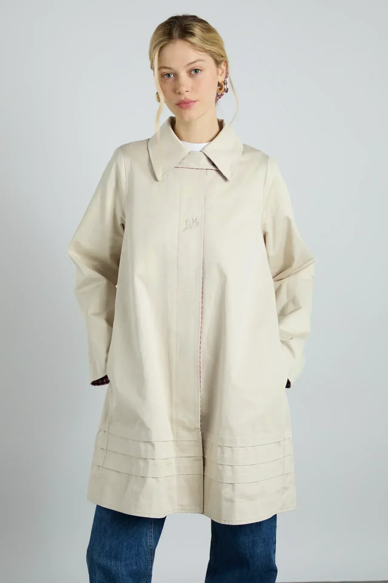 Mercedes Bow Reversible Trench - Gingham & Ecru