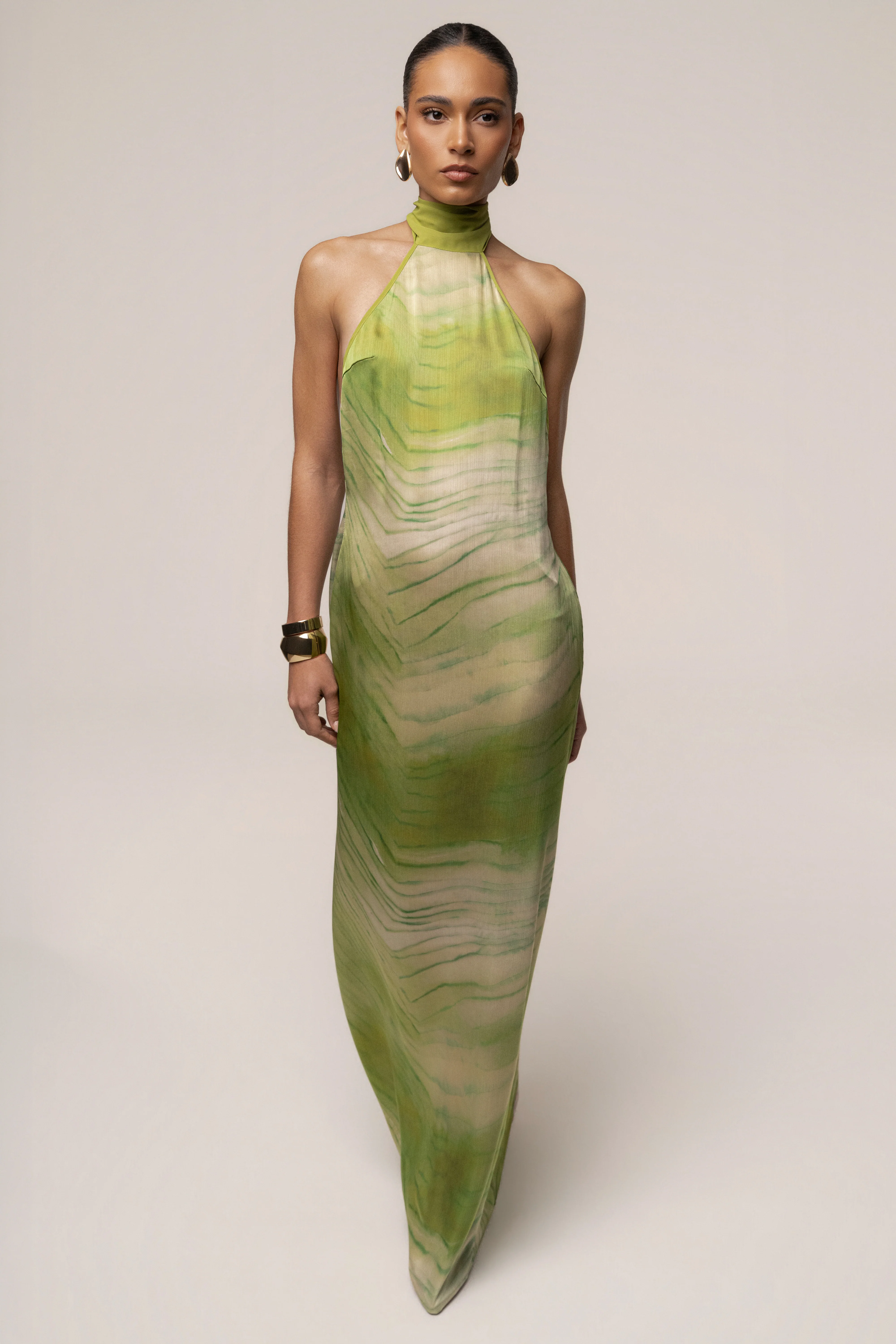 Green Sunset Waves Maxi Dress