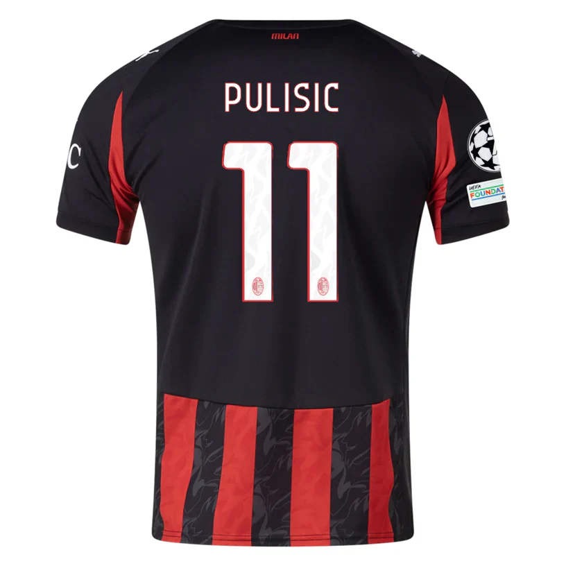 Pulisic Men's AC Milan Home Jersey w/ Champions League Patches 25/26 (Red/Black)