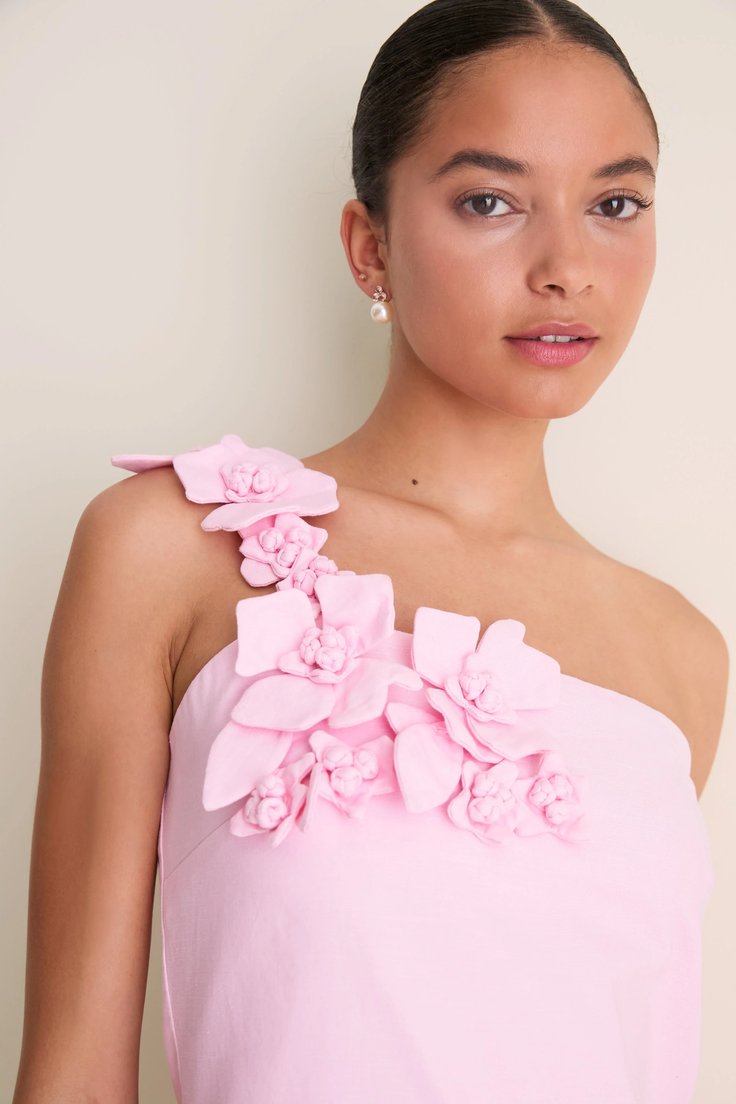 Pink 3D Floral Applique Rosey Mini Dress