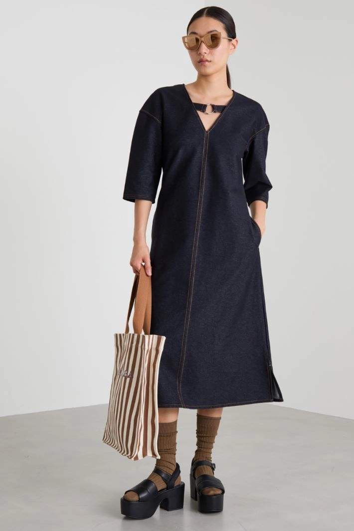 Denim effect jersey dress - DARK BLUE