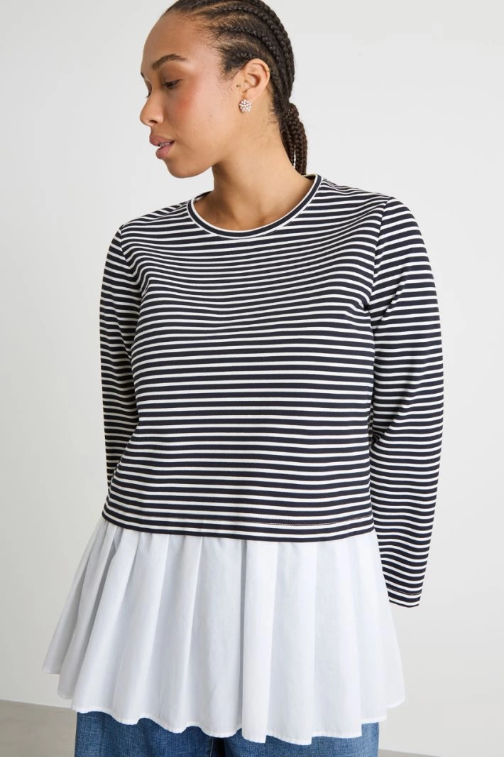 Jersey and poplin sweatshirt - BLUE WHITE