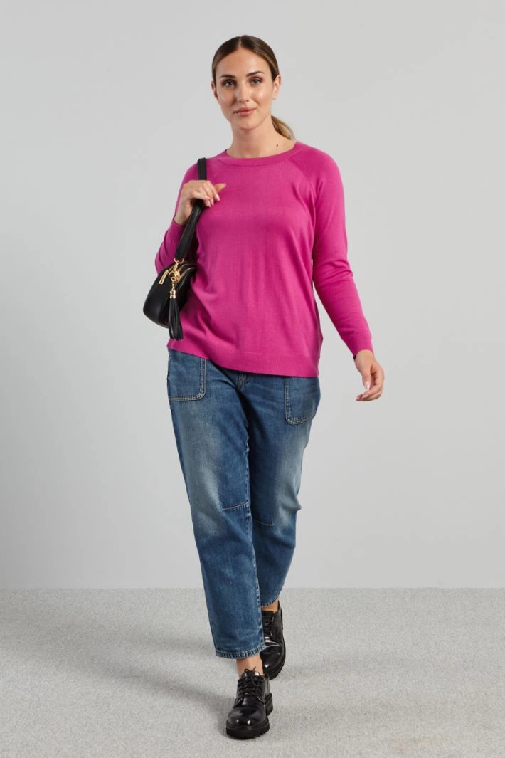 Sweater with raglan sleeves - FUCHSIA