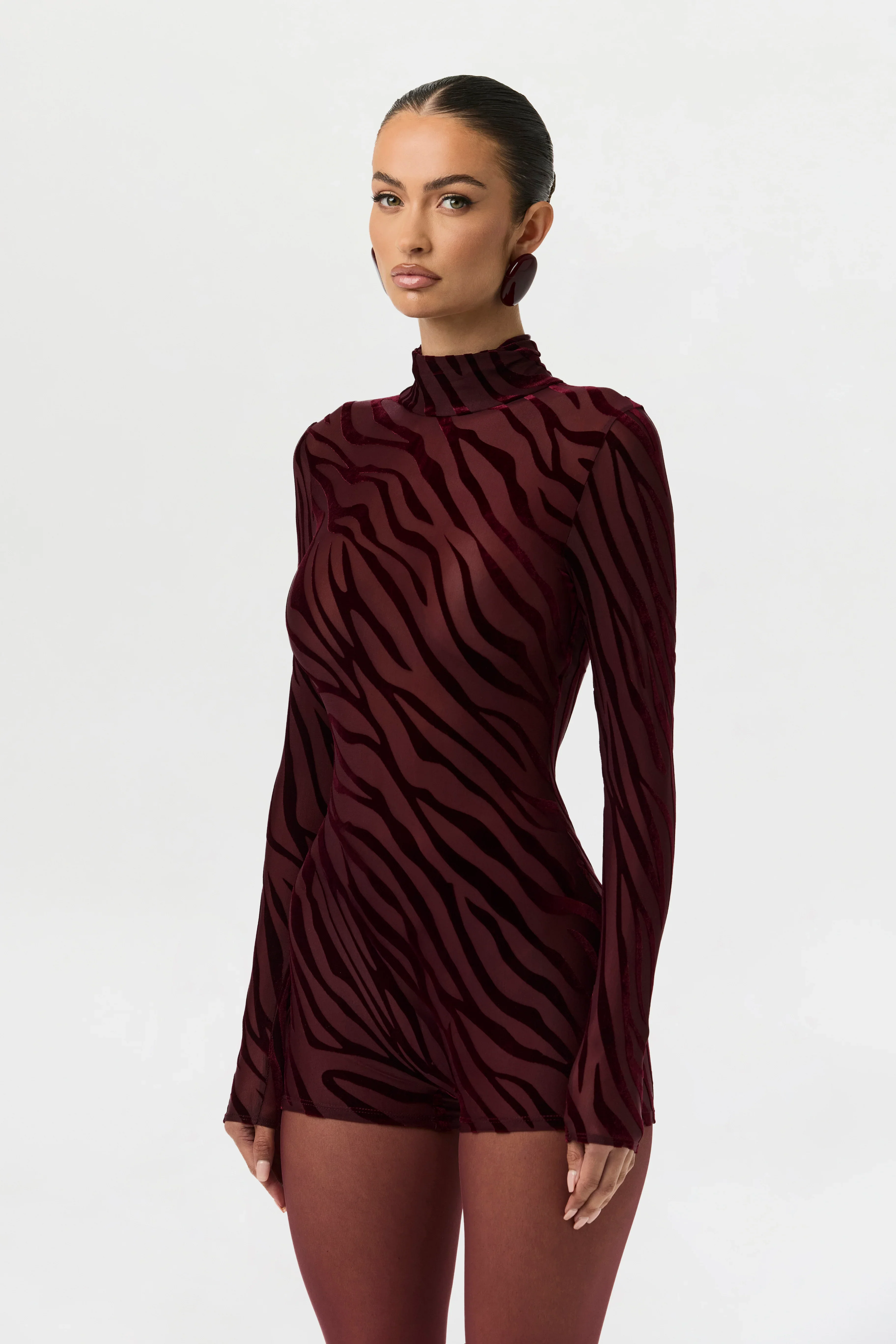 Burnout Print Turtleneck Romper