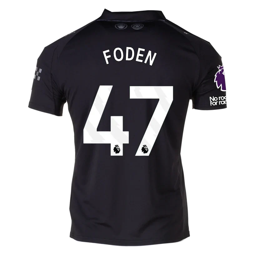 Foden Men's Manchester City Away Jersey 25/26 w/ NRFR + EPL Patches ( Black)
