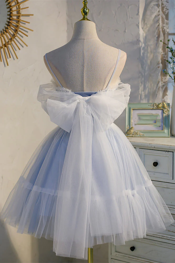 Light Blue Tulle Short A-line Homecoming Dress