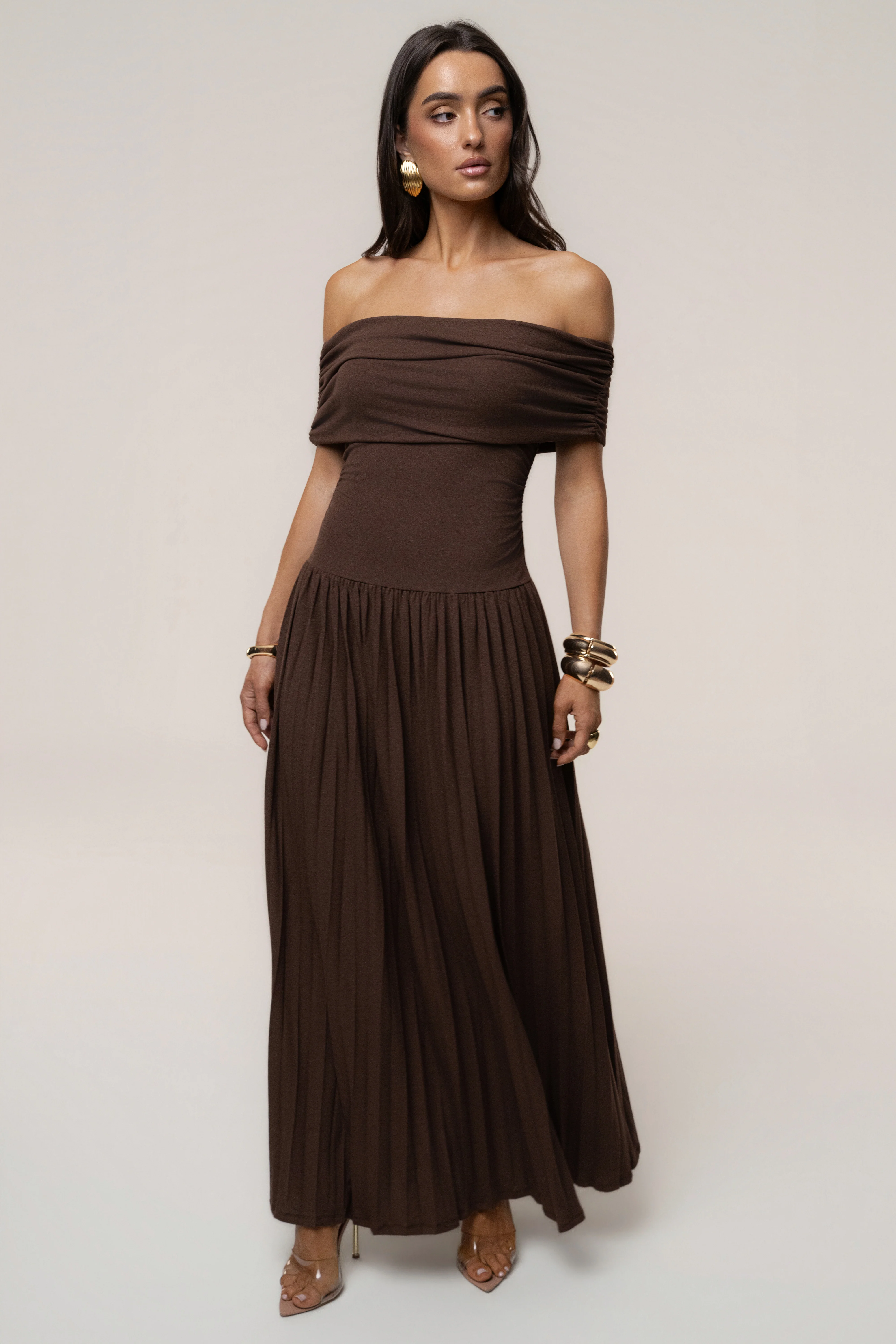 Brown Infinite Pleated Maxi Dress
