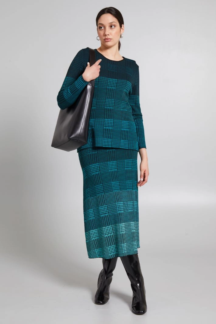 Flared jacquard skirt - GREEN BLACK