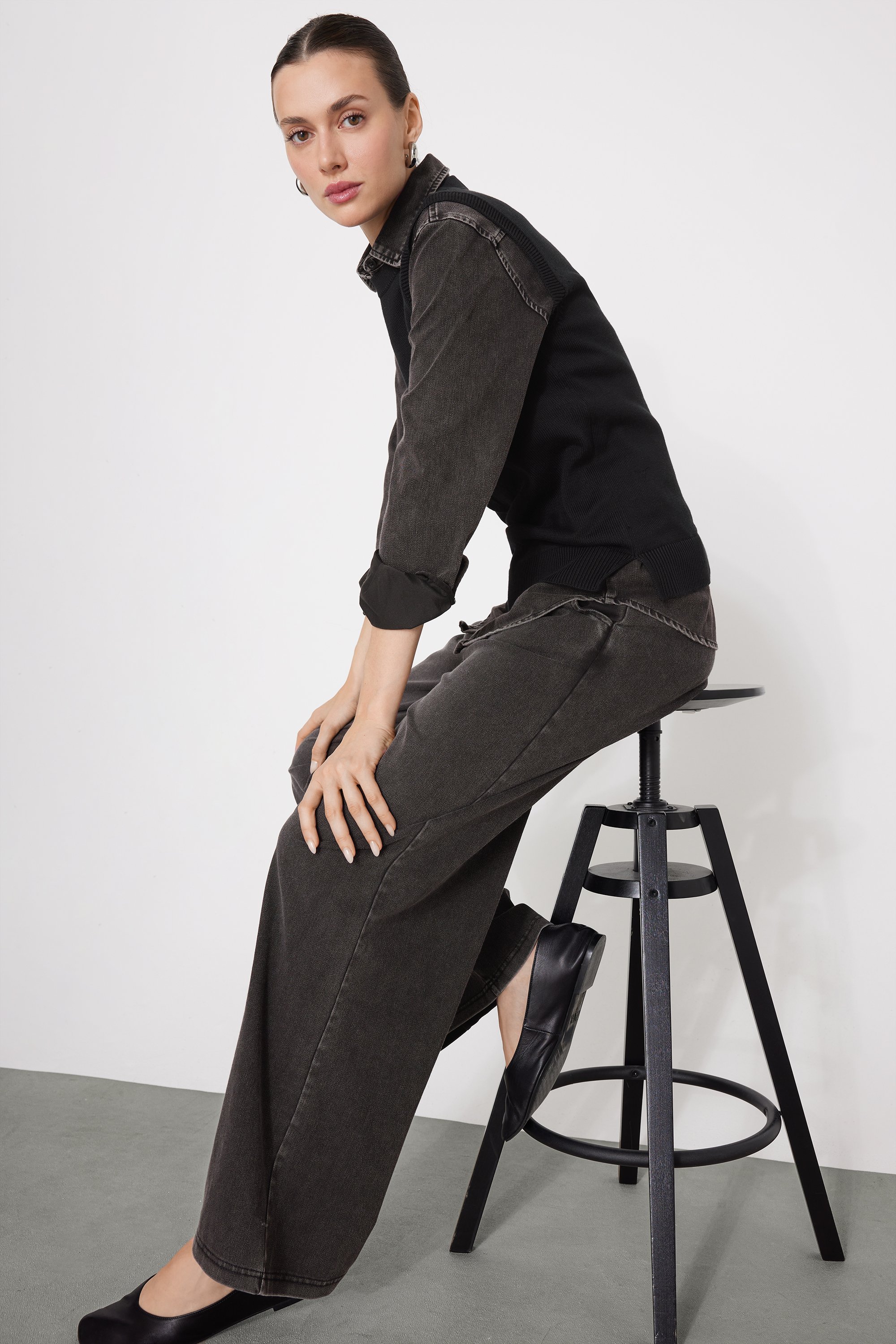 Stretch Denim Palazzo Trousers