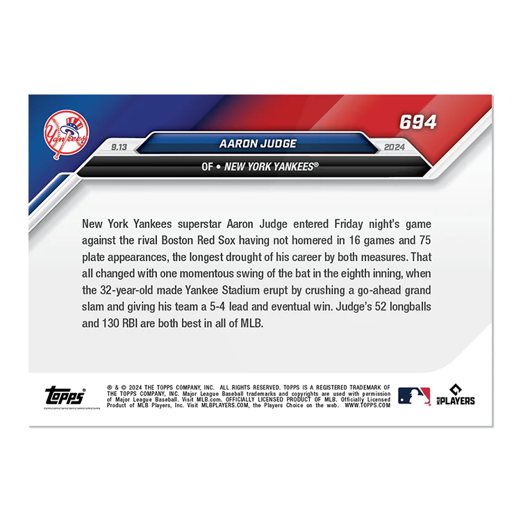 Aaron Judge - 2024 MLB TOPPS NOW® Card 694
