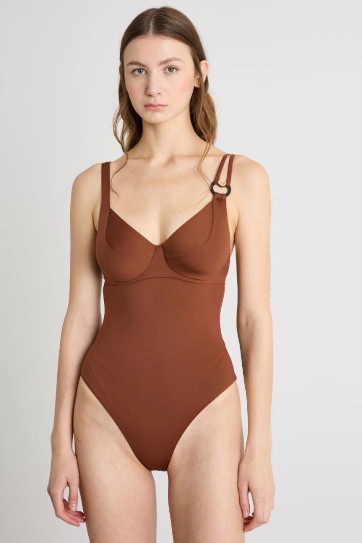 High-shine jersey swimsuit - BROWN