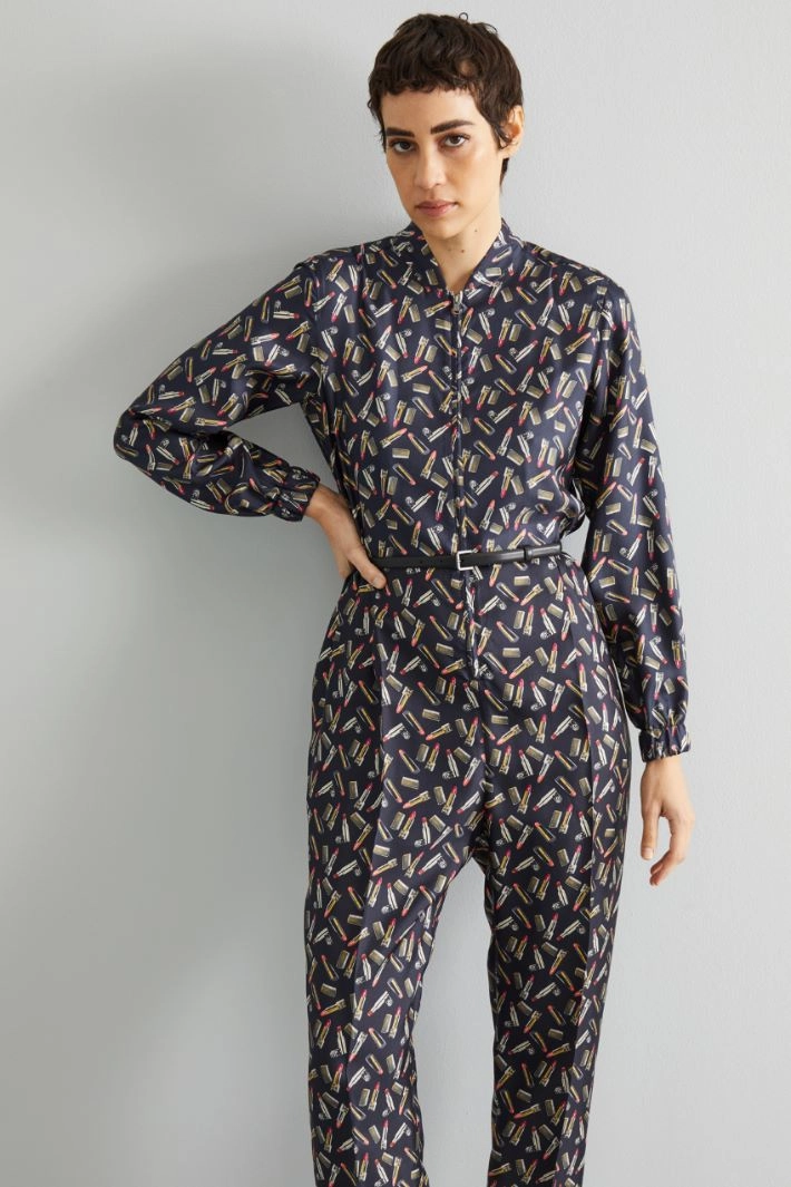 Twill jumpsuit with belt - BLACK PINK