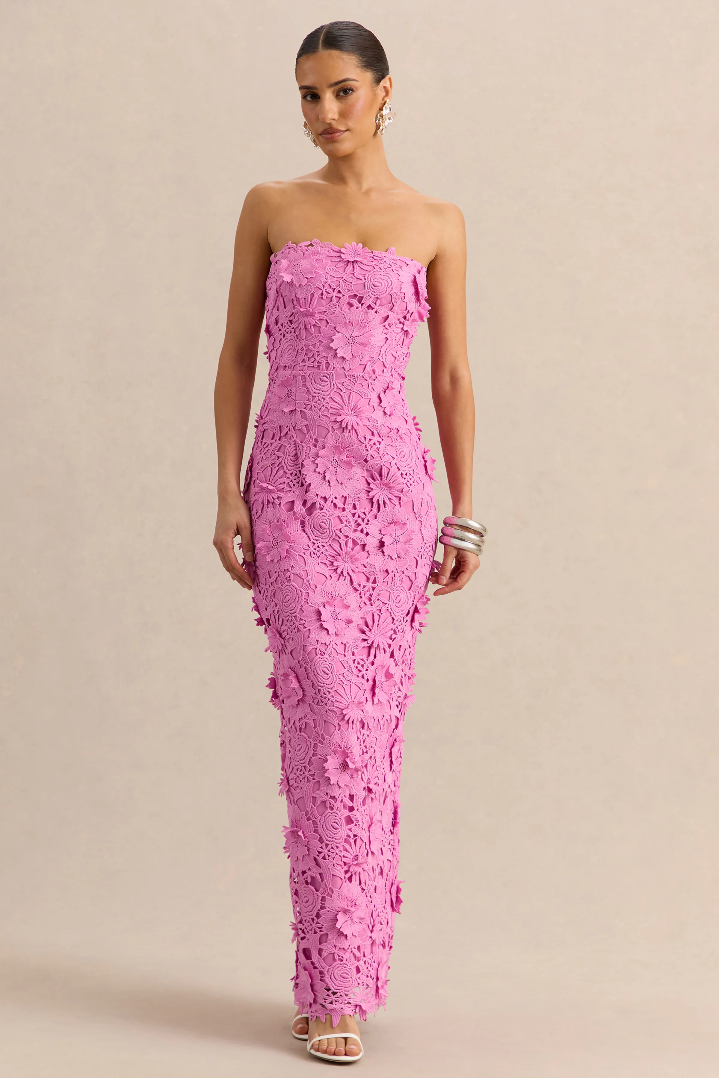 Gracie | Pink Lace Bandeau Maxi Dress