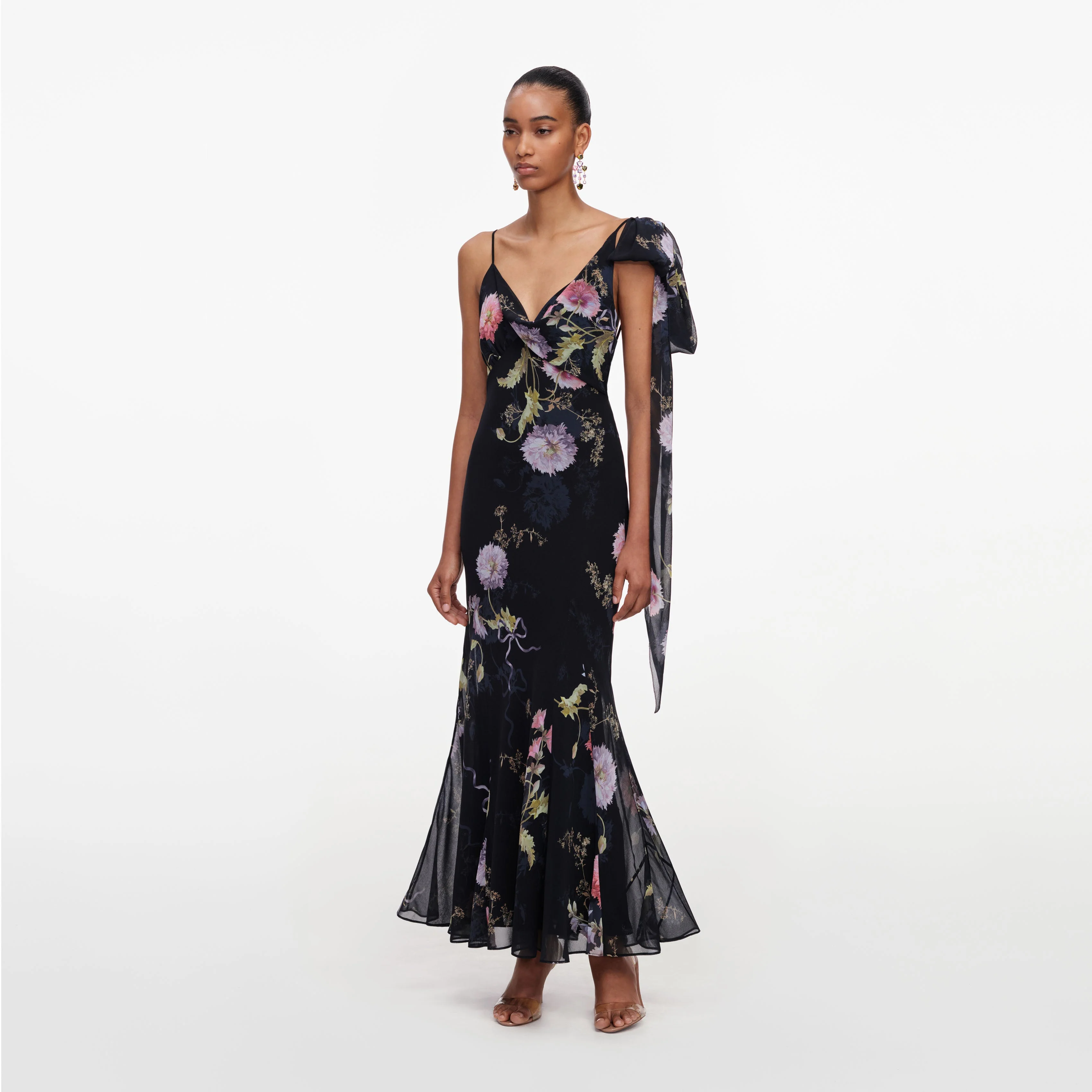 Black Floral Georgette Maxi Dress