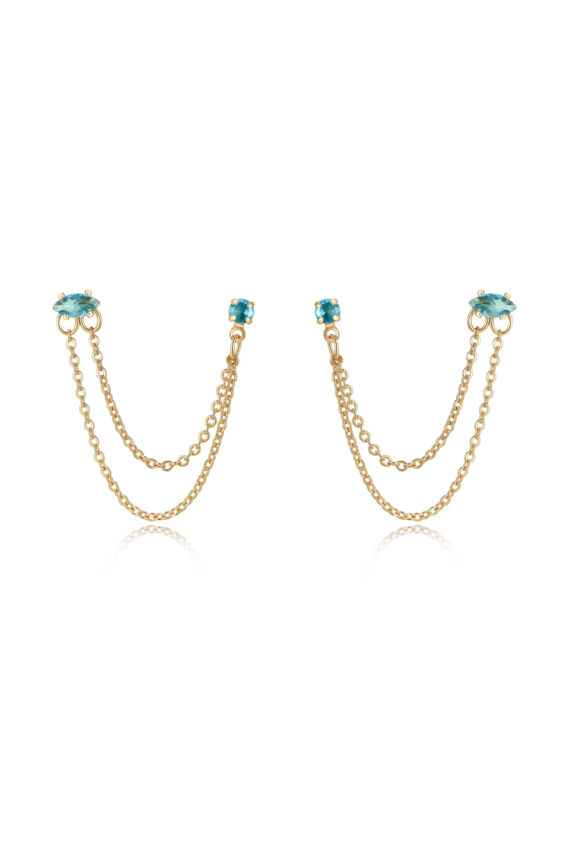 Double Piercing Chain Dangle Earrings