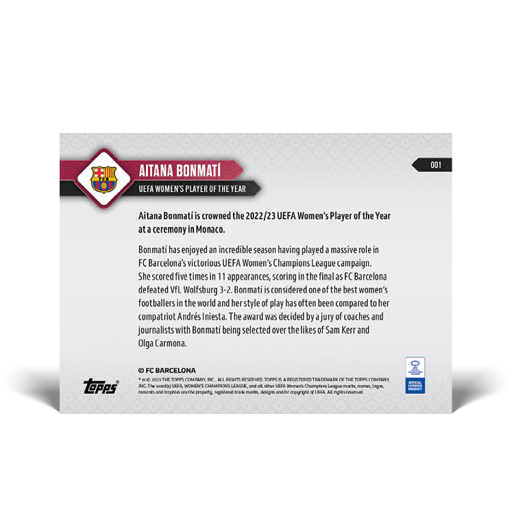 Topps UK - Aitana Bonmatí - UEFA Women's Player of the Year - UWCL TOPPS NOW® Card #1