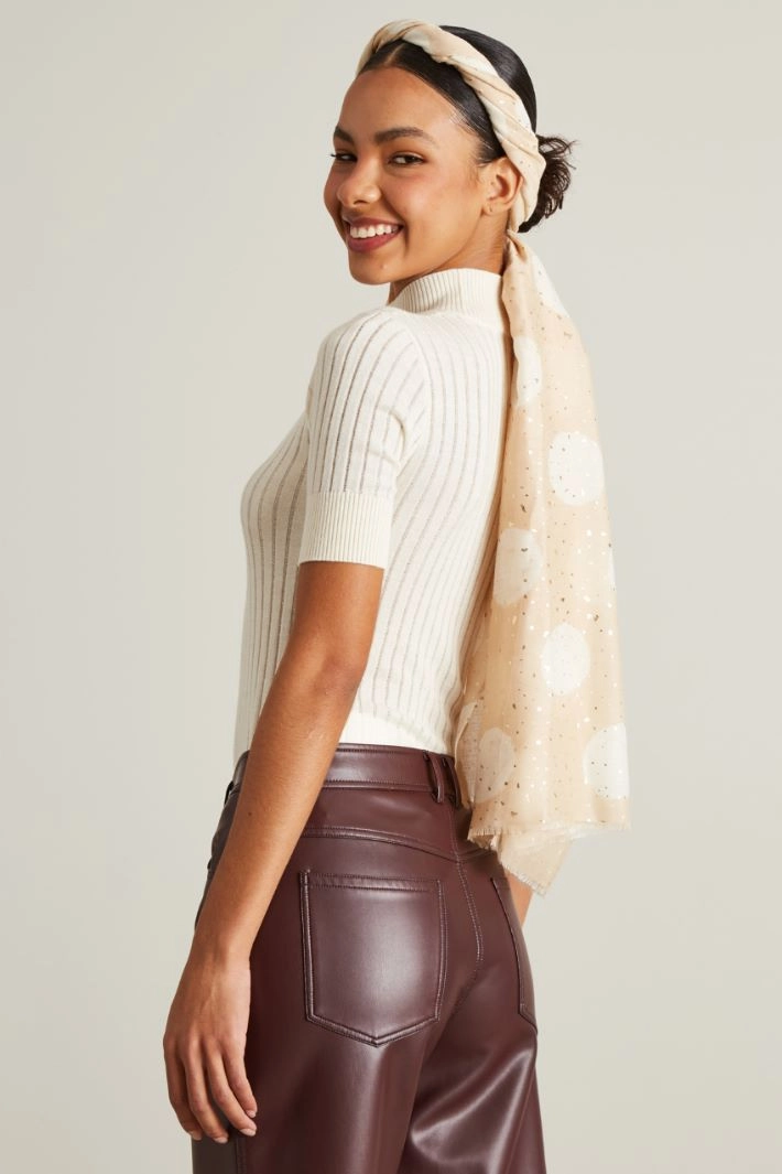 Polka-dot scarf with lurex print - BEIGE