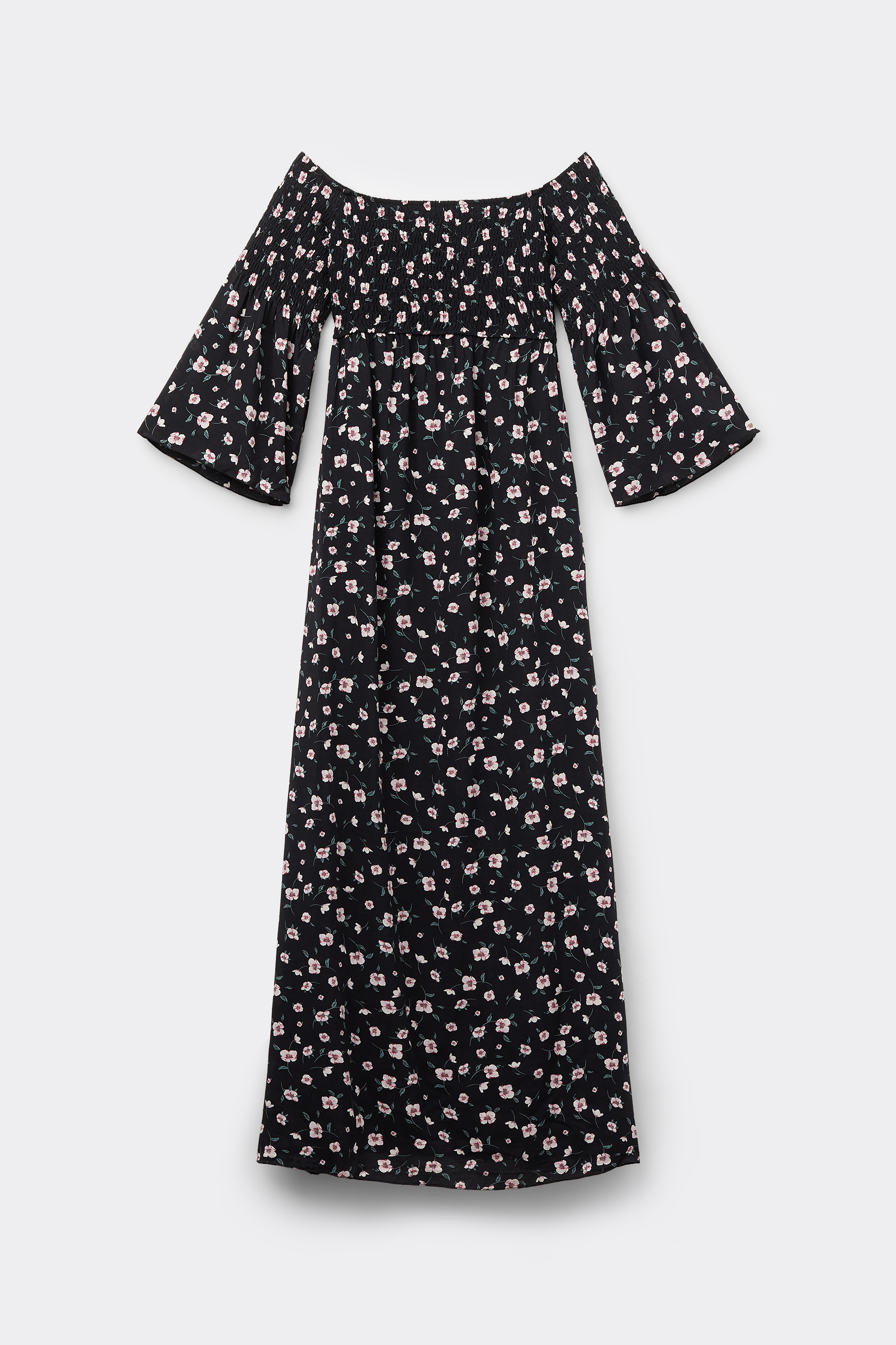 Long Stitched-Smock Off-The-Shoulder Dress