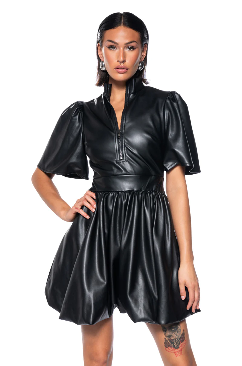 Cute And Classy Pu Bubble Mini Dress