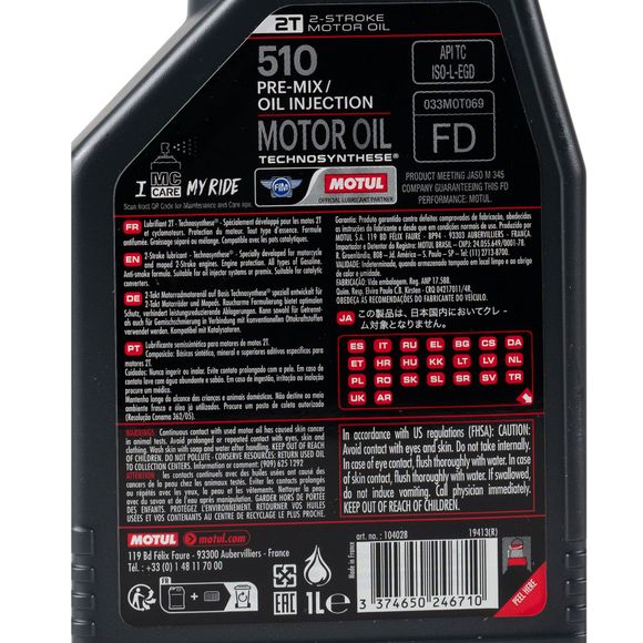 Huile moteur Motul 510 2T 1L UniverselRef : MOT0038 / 104028