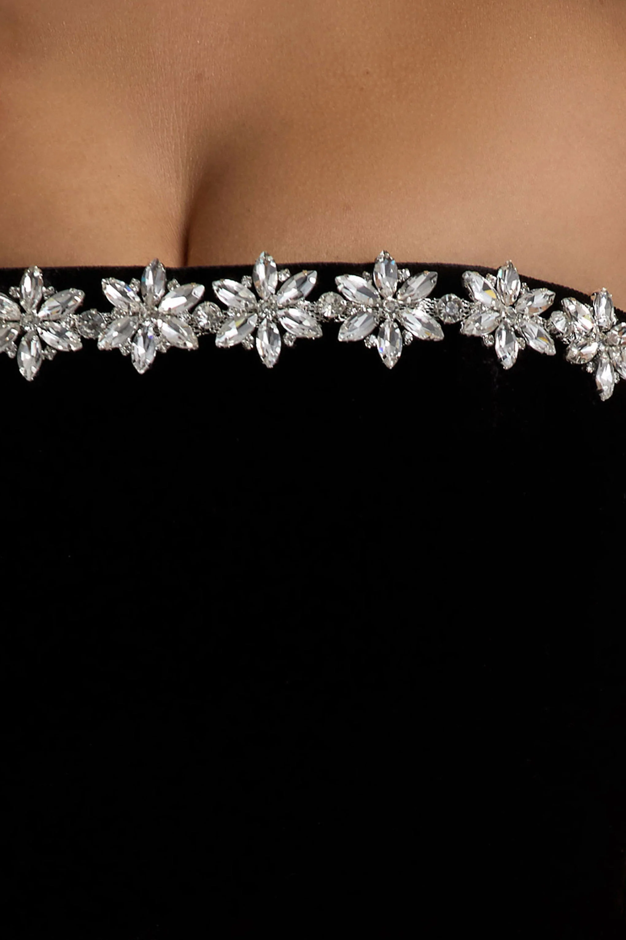 Naia | Black Velvet Embellished Bandeau Mini Dress