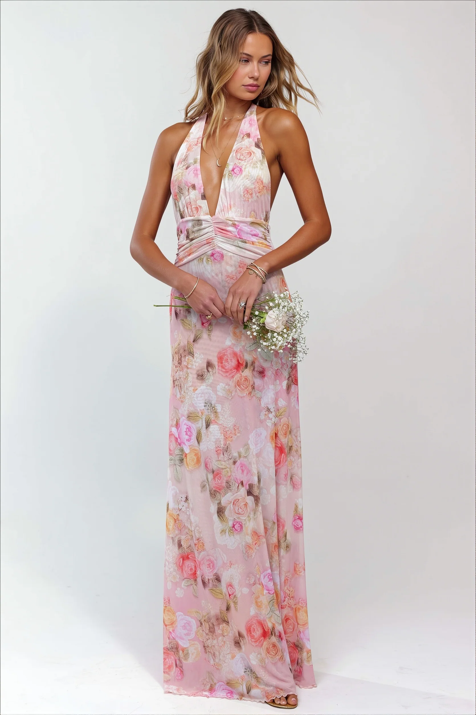 Halter Backless Printed Slim Maxi Dress