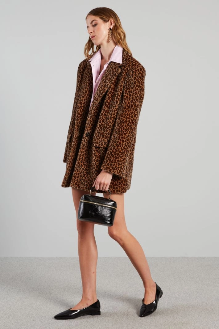 Ponyhair-effect blazer - BROWN BEIGE