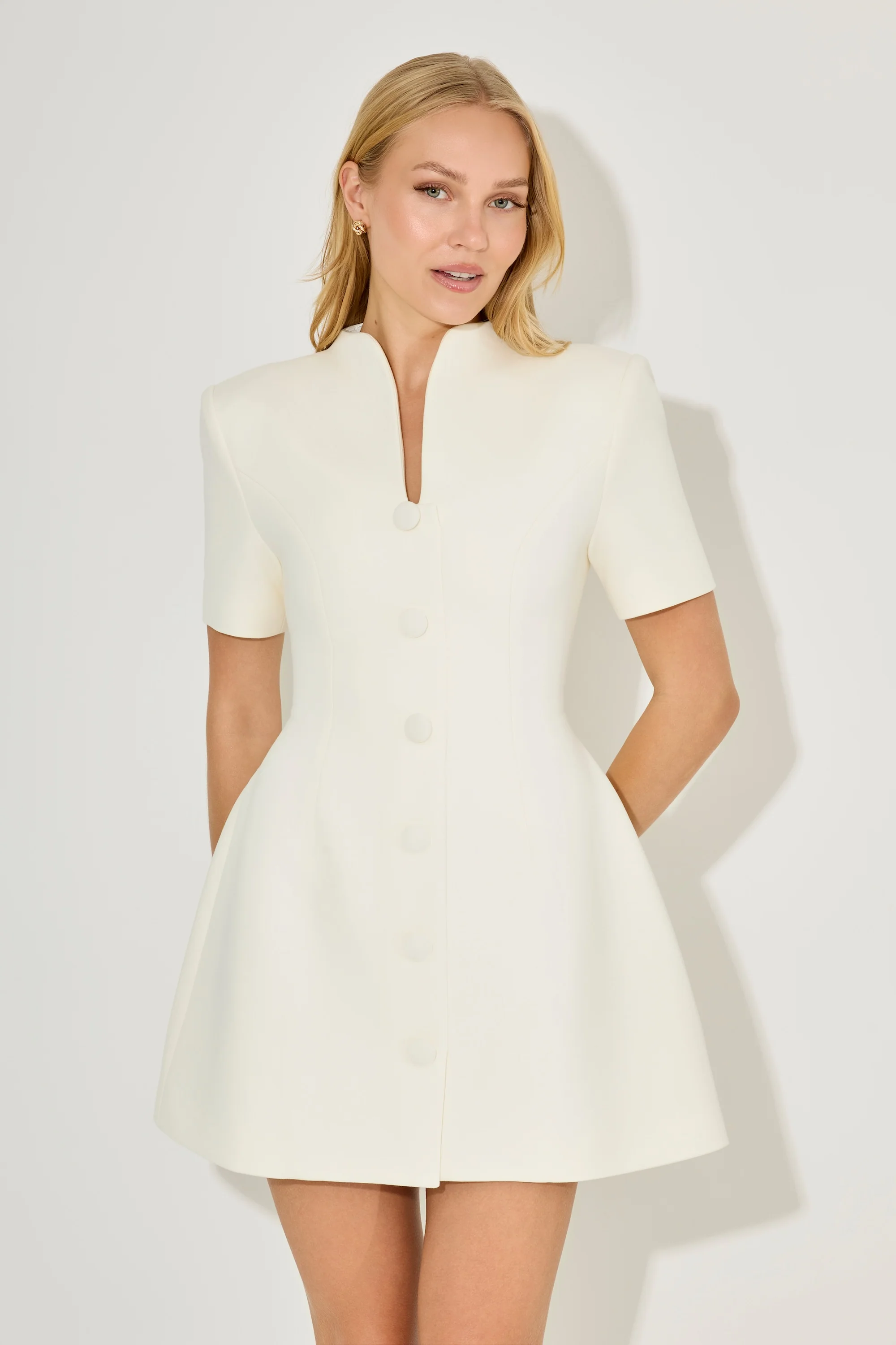 Cotton Mix Button Mini Dress