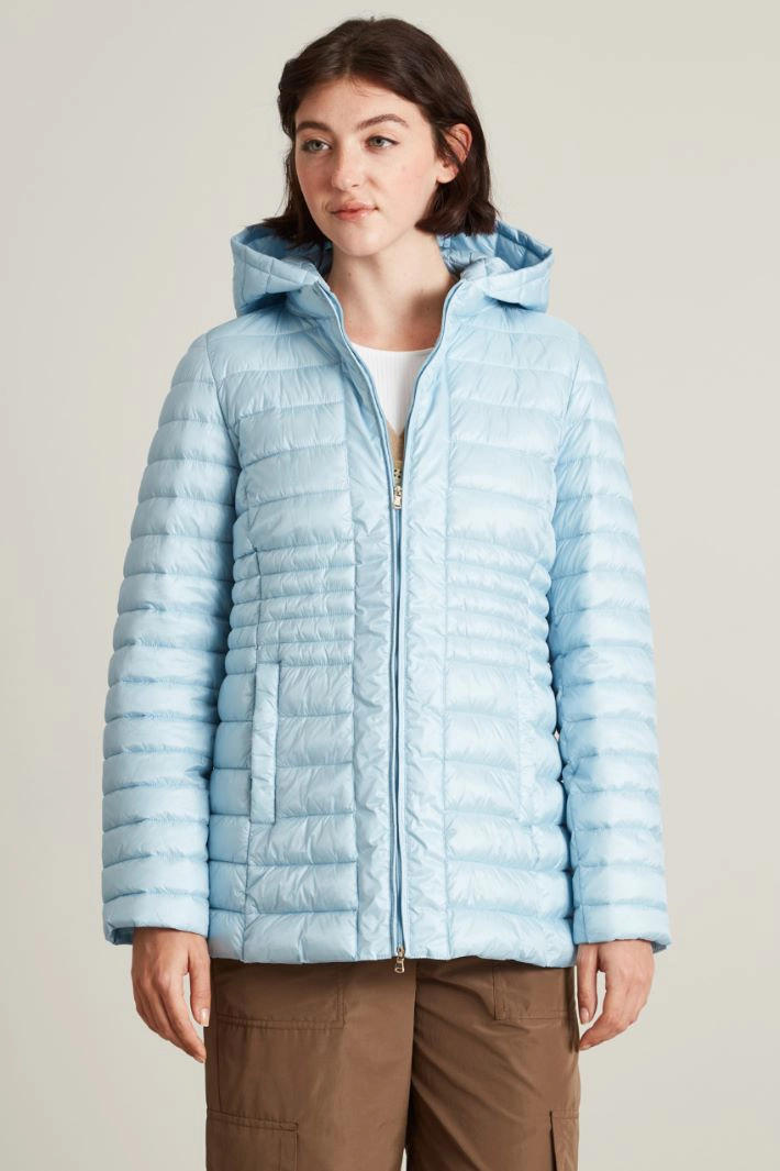 Hooded quilted puffer coat - PALE BLUE