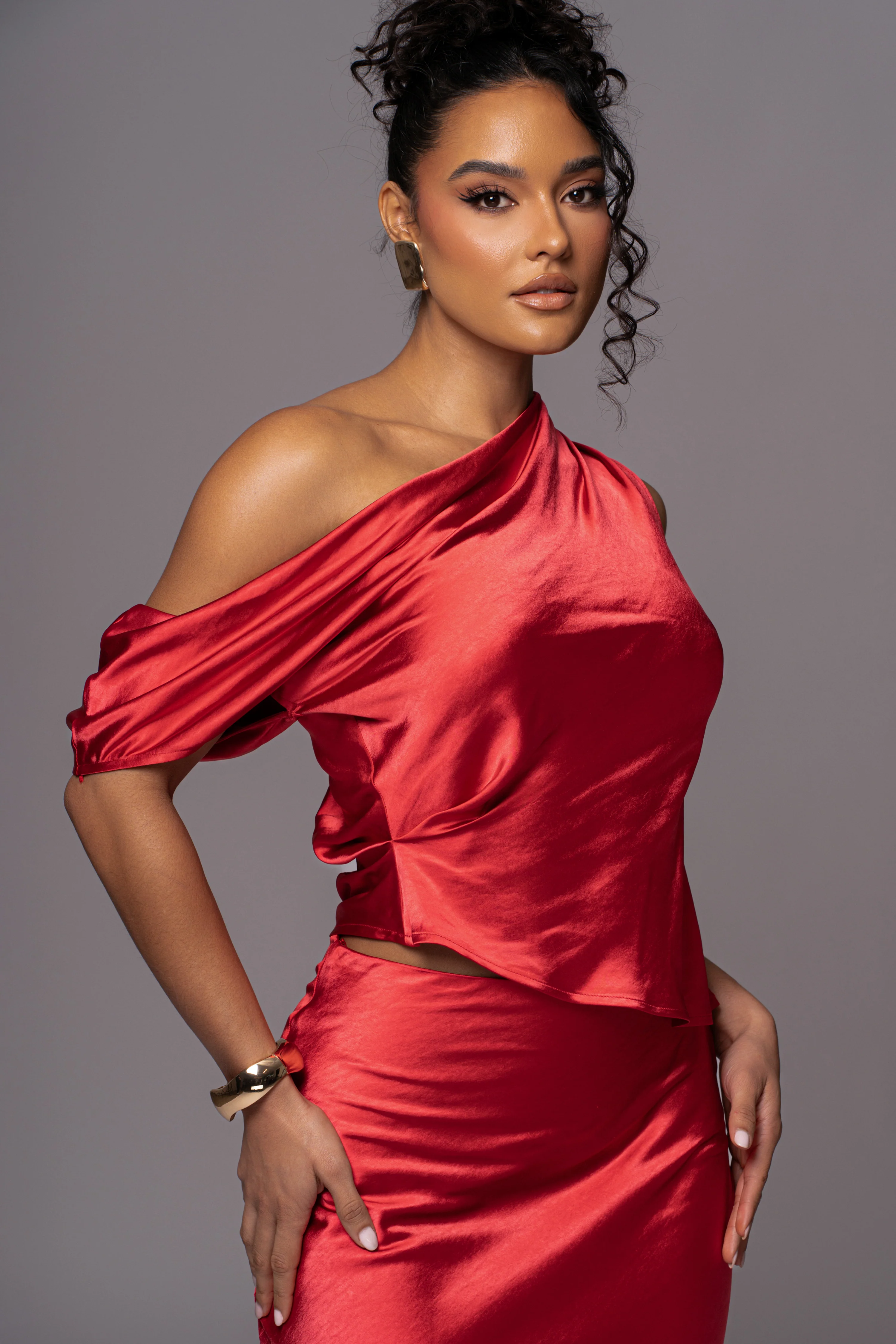 Red Rosi Asymmetrical Top