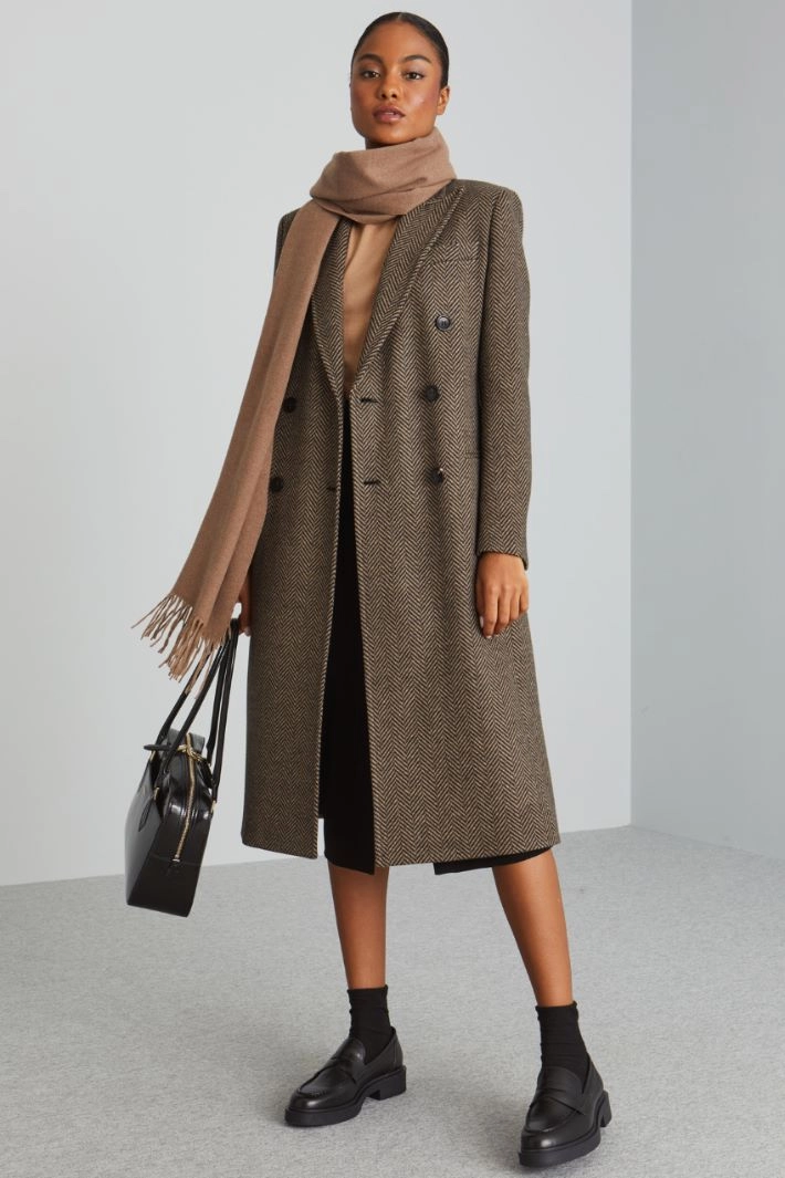 Cashmere chevron coat - BLACK CAMEL
