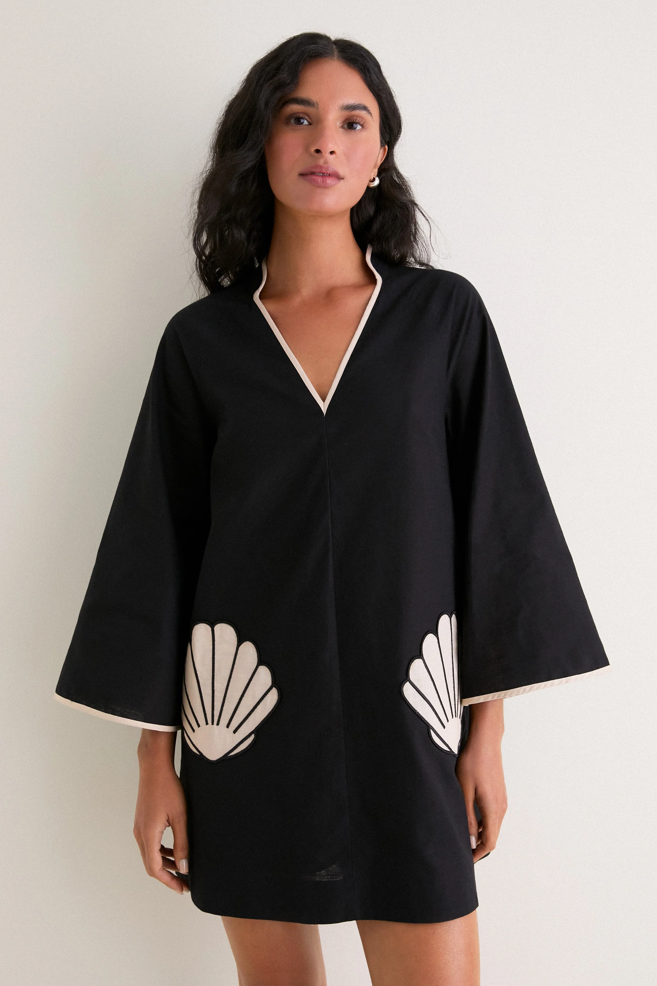 Black & Tan Seashell Oceana Mini Dress
