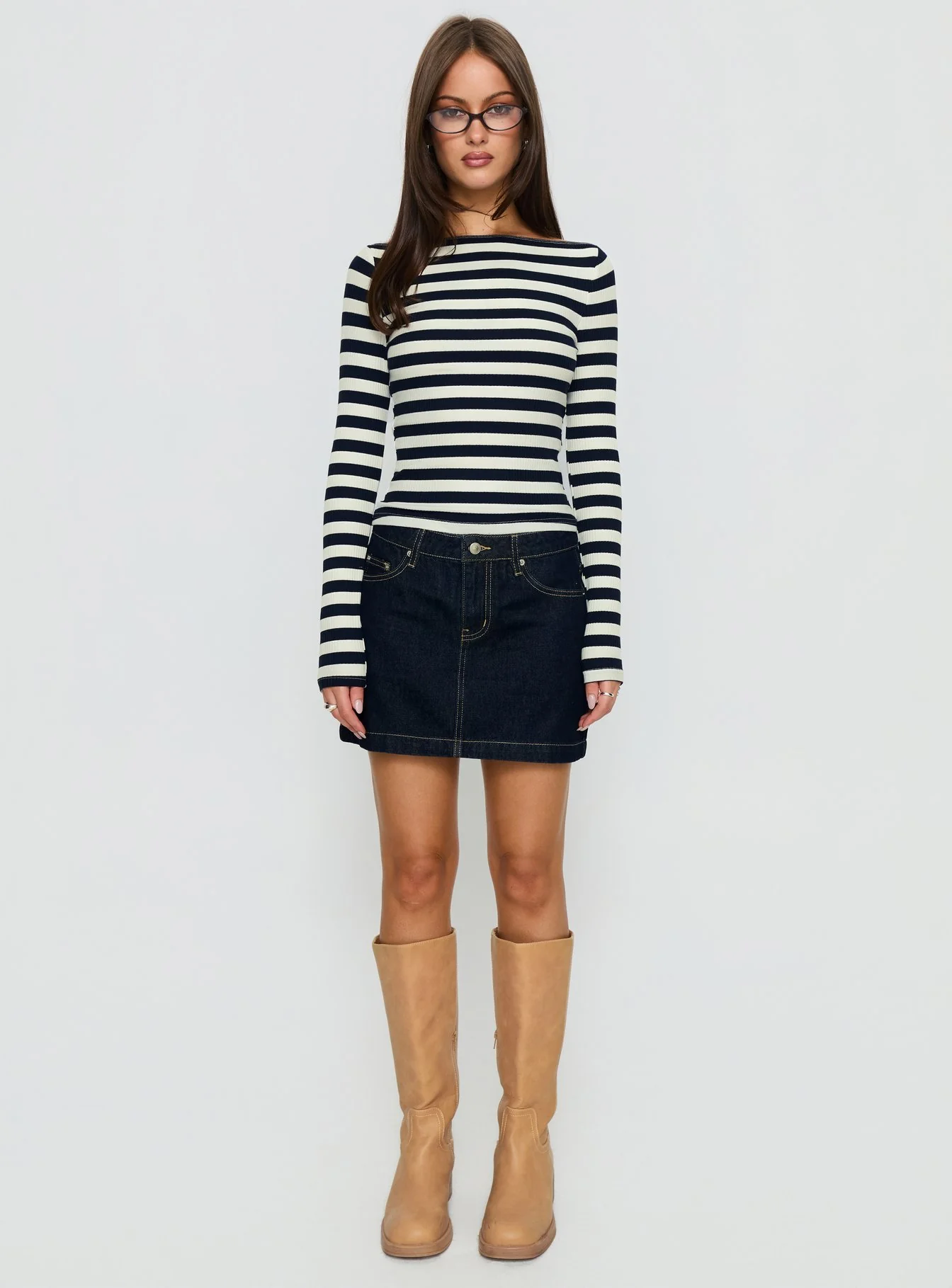 Tashana Long Sleeve Boat Neck Top Navy Stripe