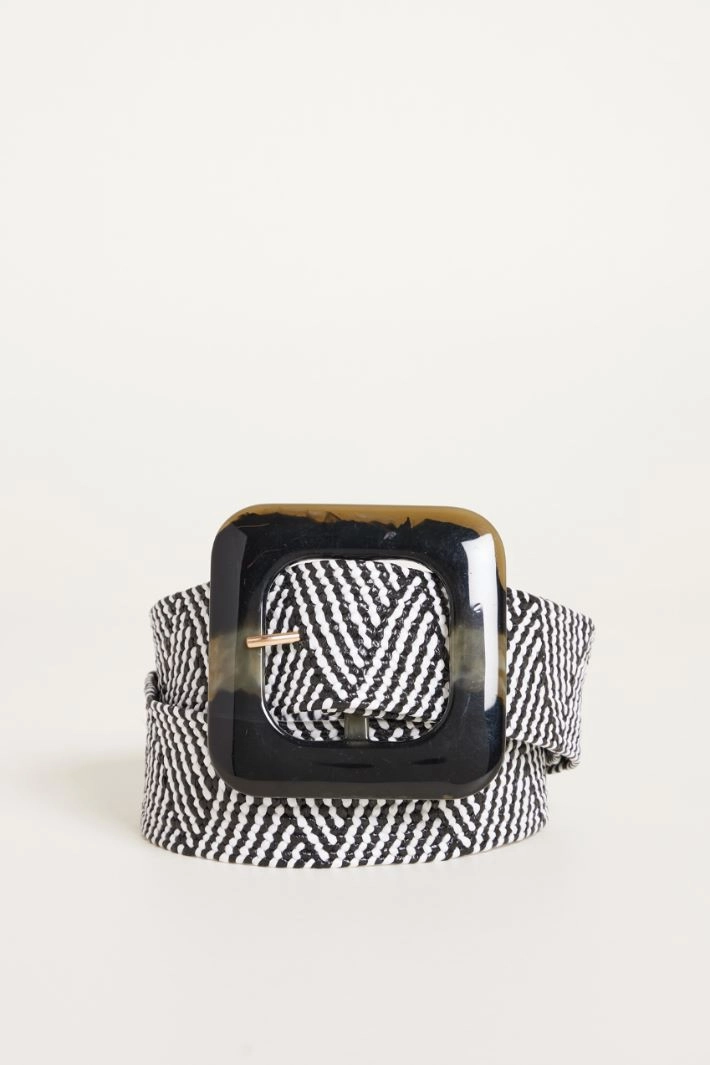 Raffia-effect belt - WHITE BLACK