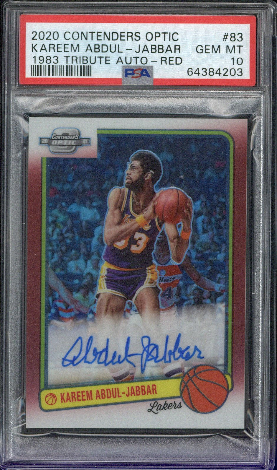 2020 Panini Contenders Optic Kareem Abdul-Jabbar 1983 Tribute Auto-Red /25 #83 PSA 10