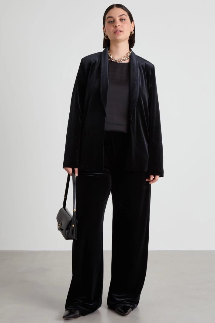 Stretch chenille blazer - BLACK