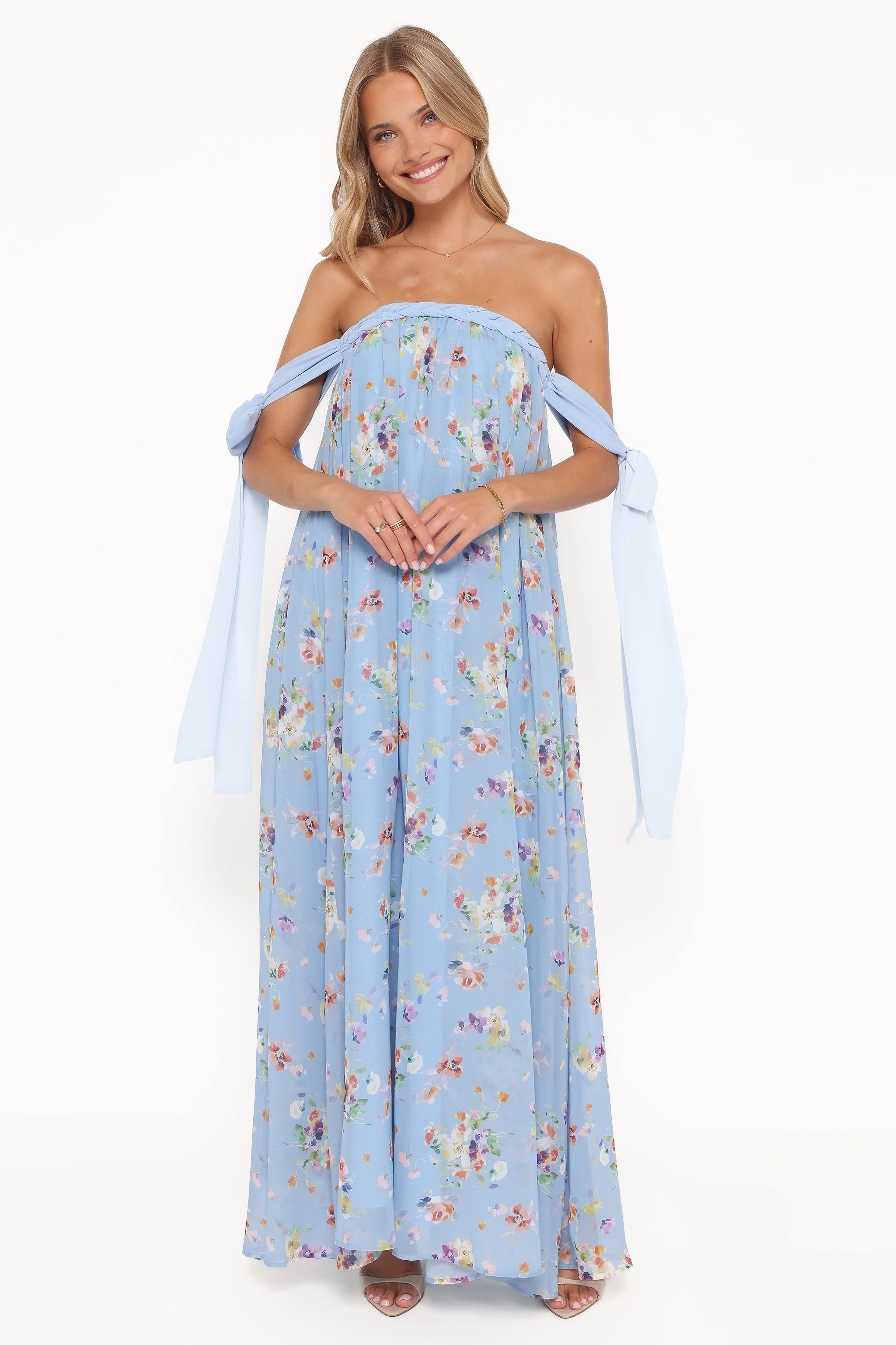 Codie Off Shoulder Maxi Dress - Cornflower Blue Floral