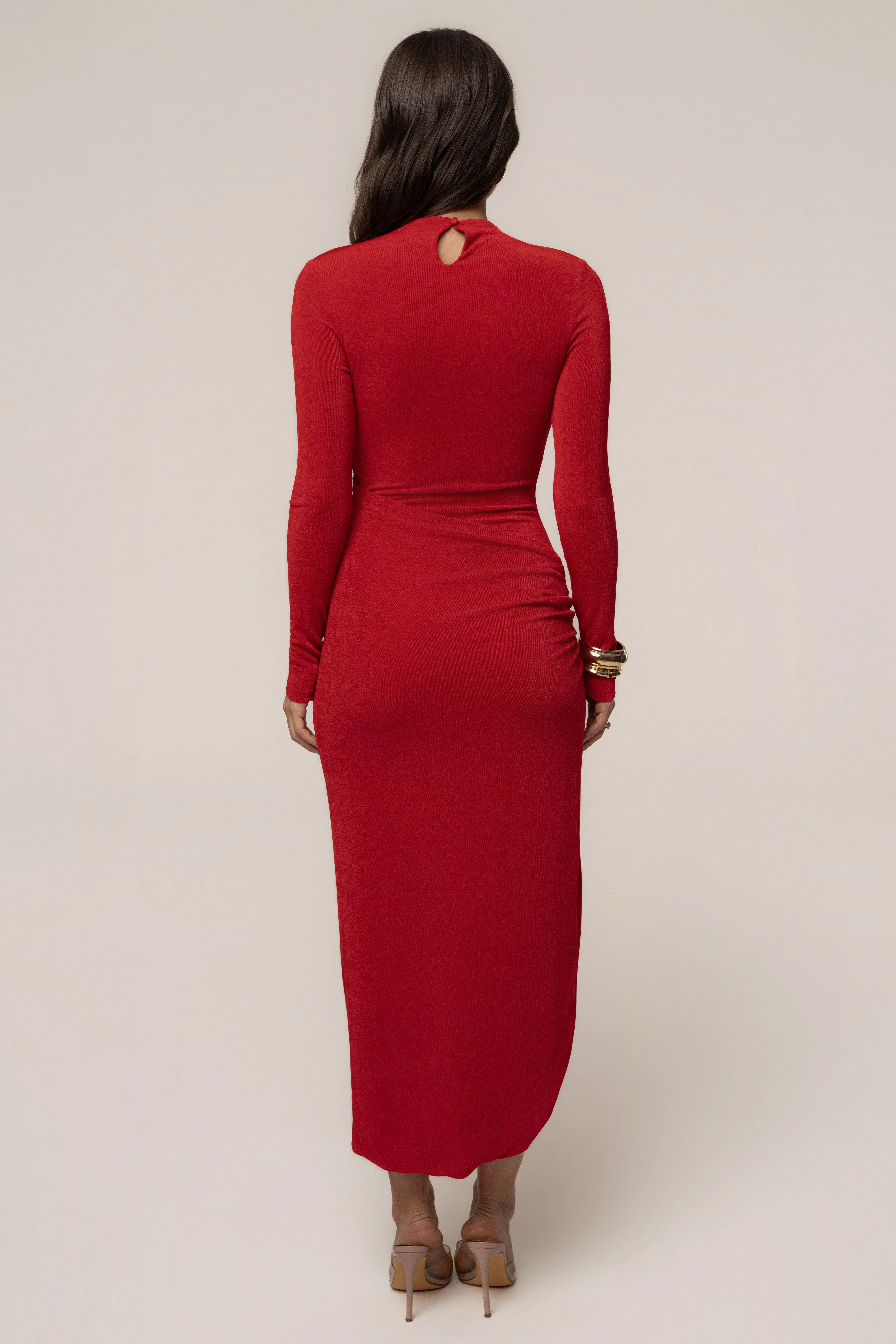 Red Last Light Slinky Midi Dress