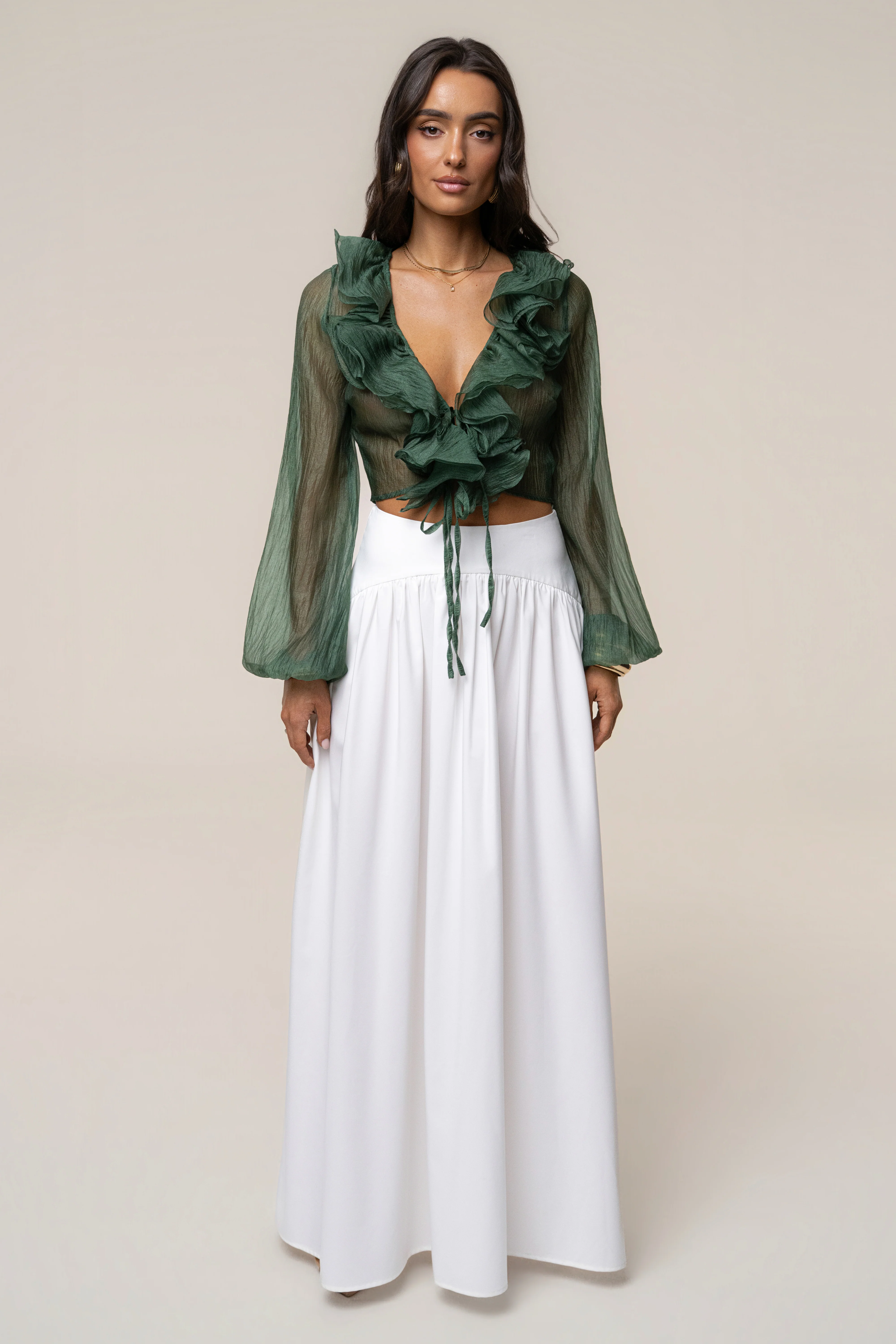 Green Delilah Ruffled Top