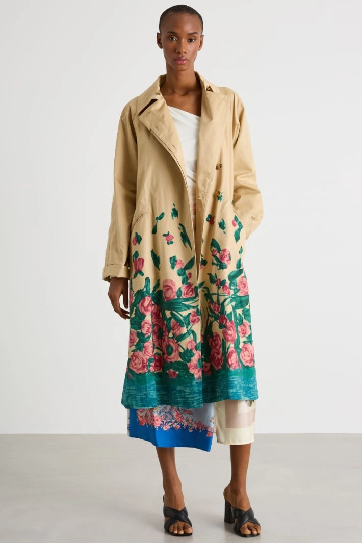 Water-repellent cotton gabardine trench coat - CAMEL
