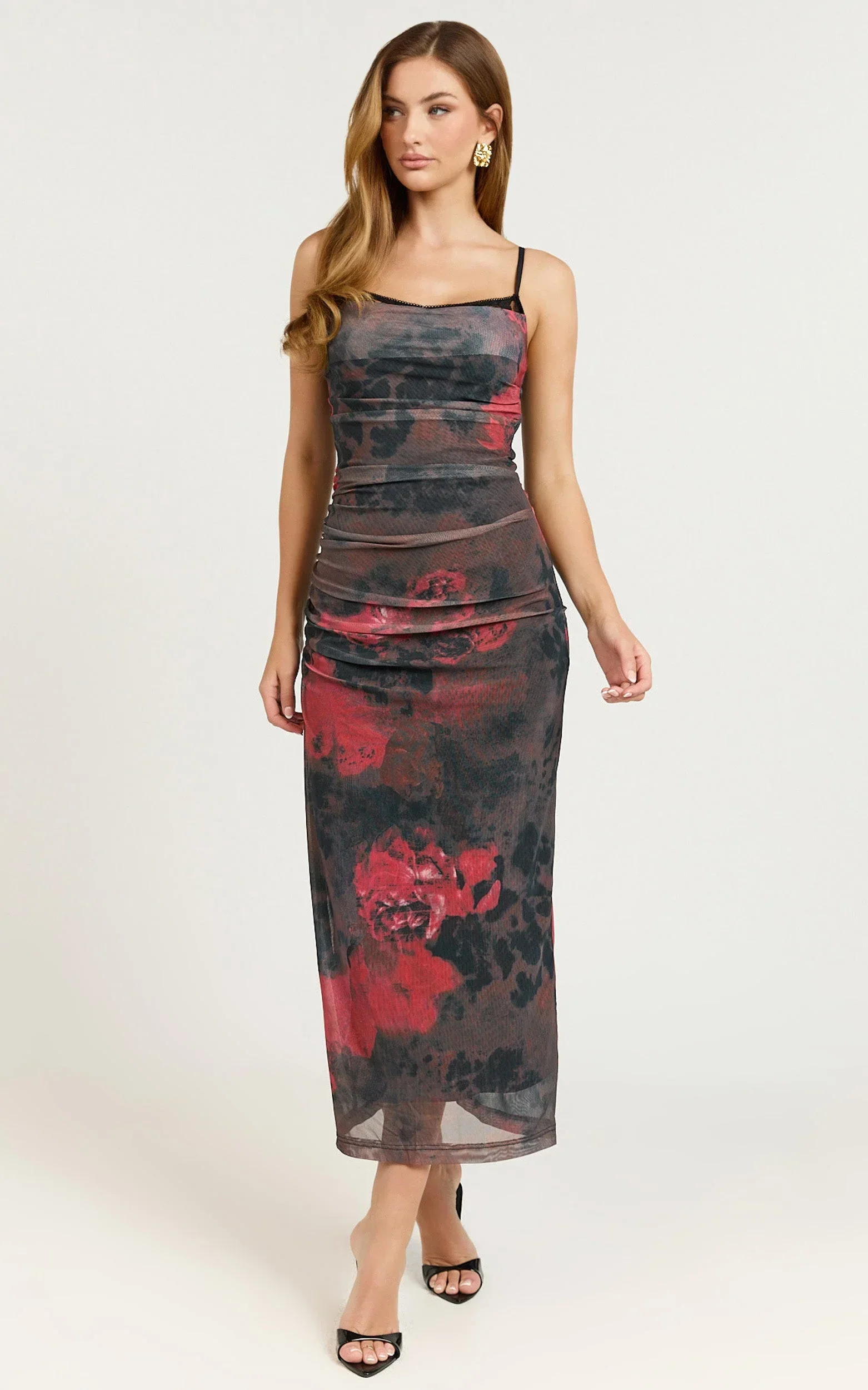 Cherra Midi Dress - Sweetheart Slip Dress in Blur Print