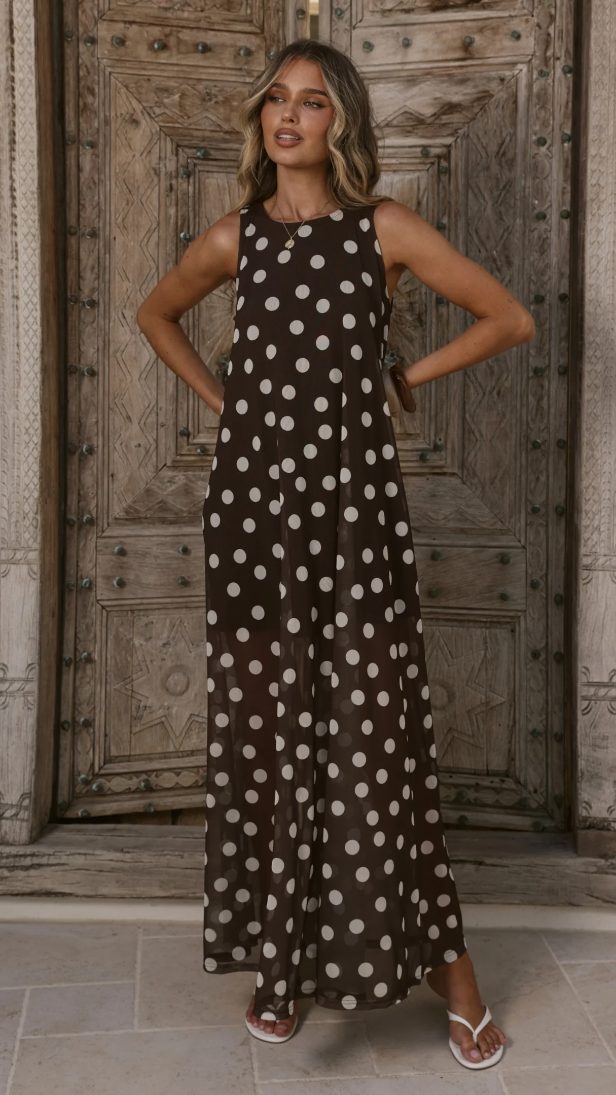 Amryn Maxi Dress - Choc/White Polka Dot