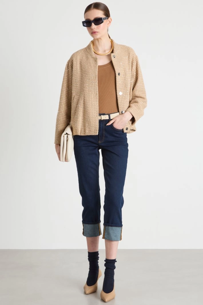 Cropped turn-up jeans - BLUE