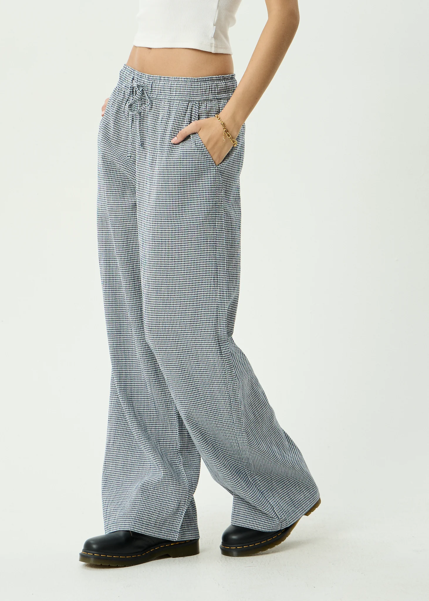 AFENDS Womens Harriet - Wide Leg Pant - Indy Navy Check