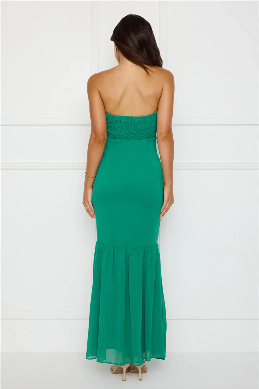 Stylish Snake Strapless Maxi Dress Green