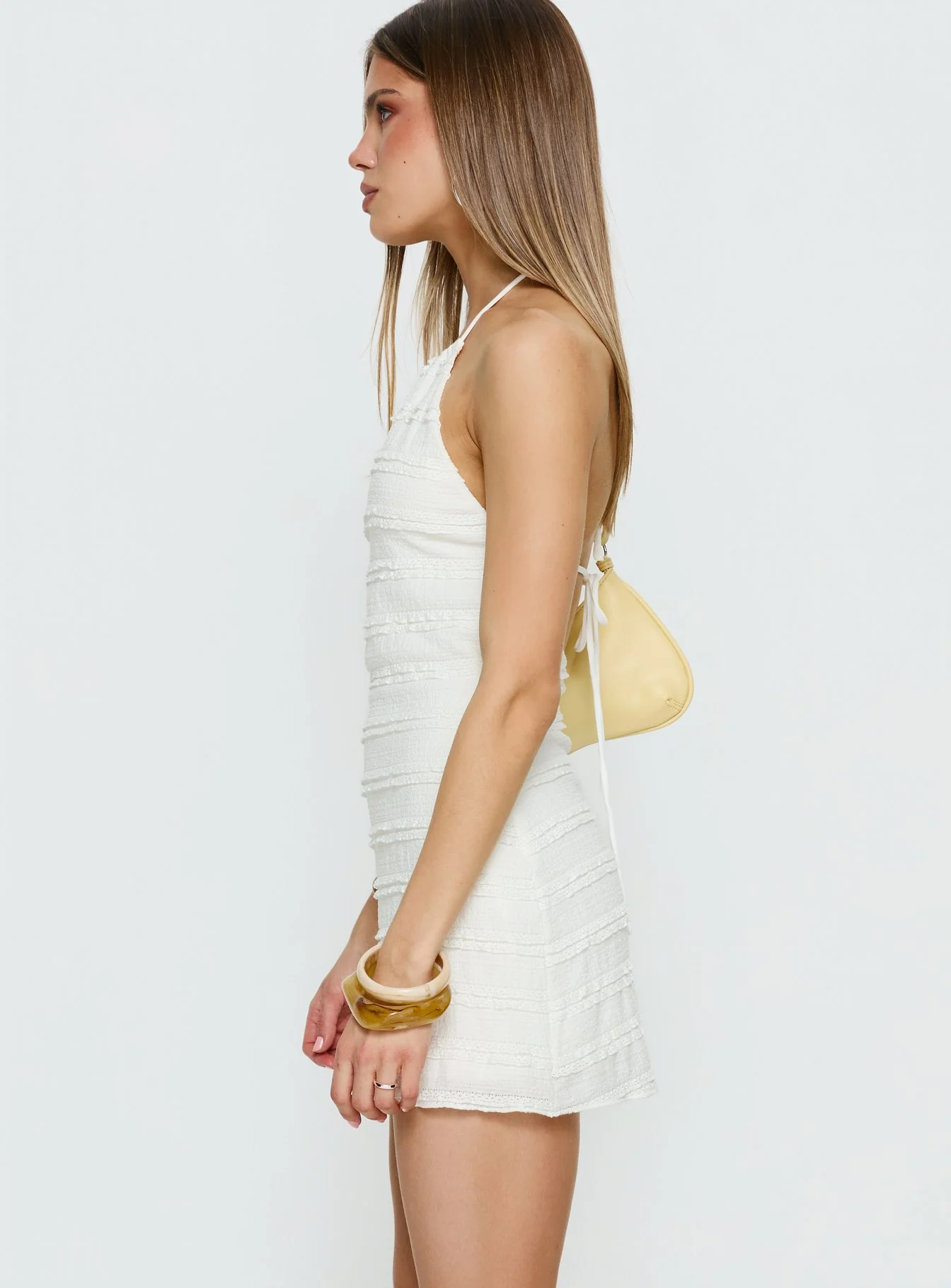 Abria Halter Textured Mini Dress White