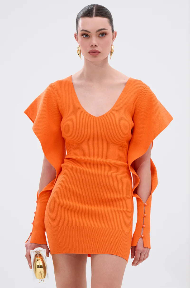 Off To Brunch Knit Mini Dress In Orange