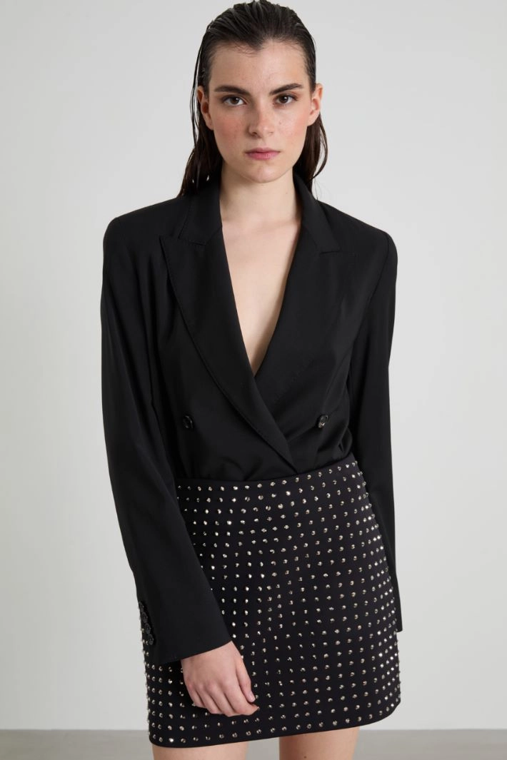 Boxy bodysuit in wool - BLACK