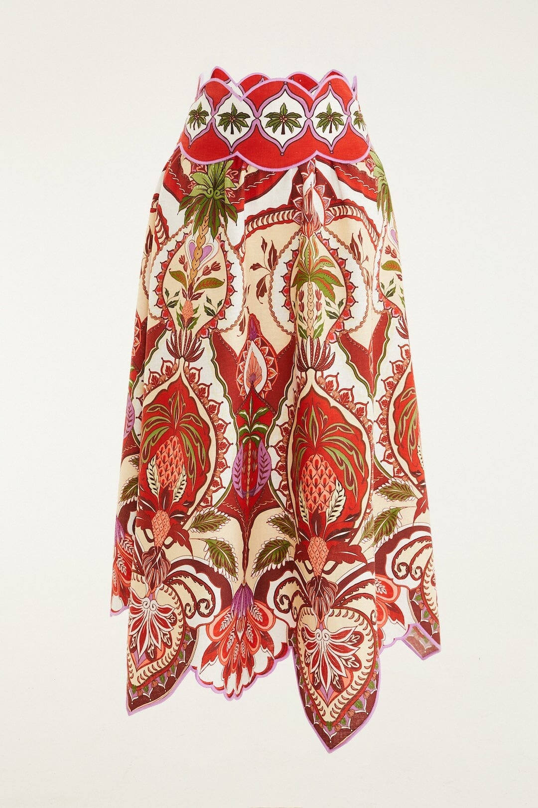 Red Odara Scallops Midi Skirt